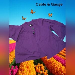 Cardigan cable & gauge purple viscose sweater top women Large